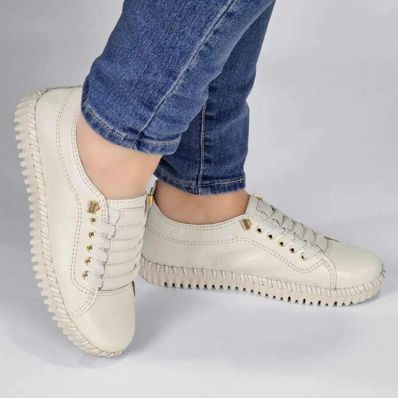 Tênis Bottero Feminino Couro Cadarço Elástico 382702 34 / Offwhite