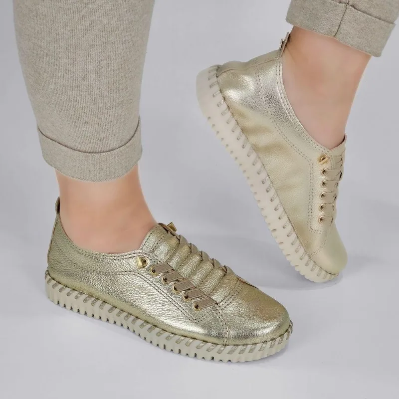 Tênis Bottero Feminino Couro Cadarço Elástico 382702 35 / Dourado