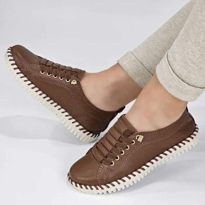 Tênis Bottero Feminino Couro Cadarço Elástico 382702 38 / Marrom