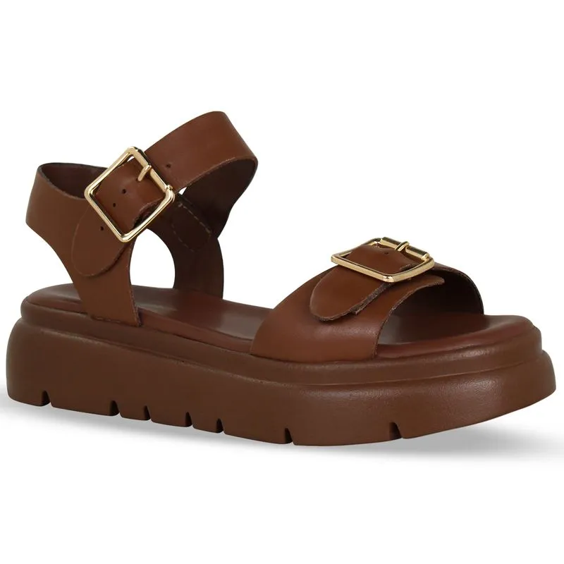 Sandália Flatform Couro Atanado Napoli Chocolate 36