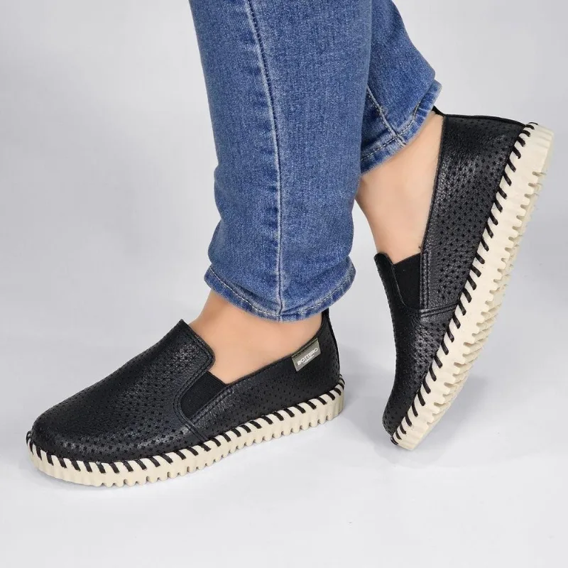 Tênis Botter Feminino Em Couro Slip On 382701 33 / Preto