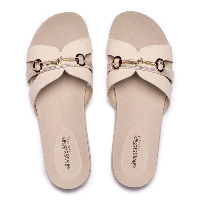 Chinelo Slide Feminino Mississipi Flatform Glitter Bege - 35