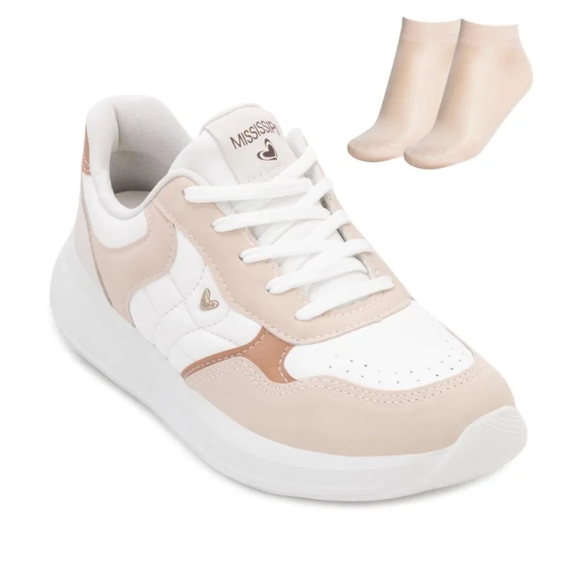 Tênis BB Mississipi Jogging e Meia MF25-MF602 35 / Branco/Bege