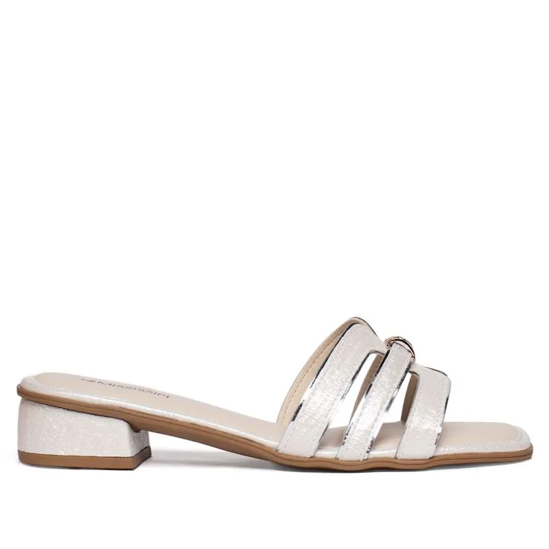 Tamanco Feminino Mississipi Salto Baixo Off White/Prata - 35