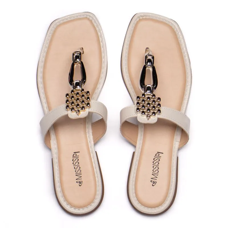 Rasteira Feminina Mississipi Napa Croco Branco/Bege - 37