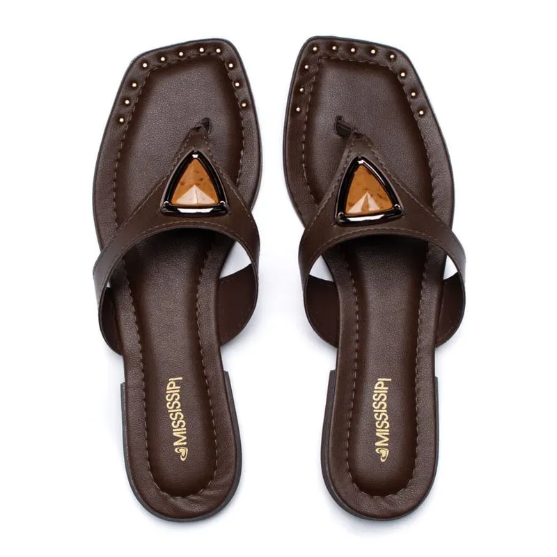Chinelo Feminino Mississipi Pedraria Napa Marrom Escuro - 34