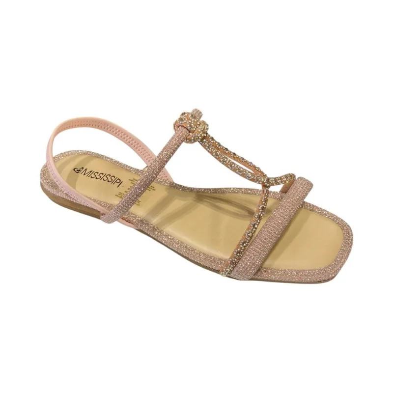 Sandália Fem Mississipi Rasteira Tiras Strass Salmão MF842 40 / Rosa Claro