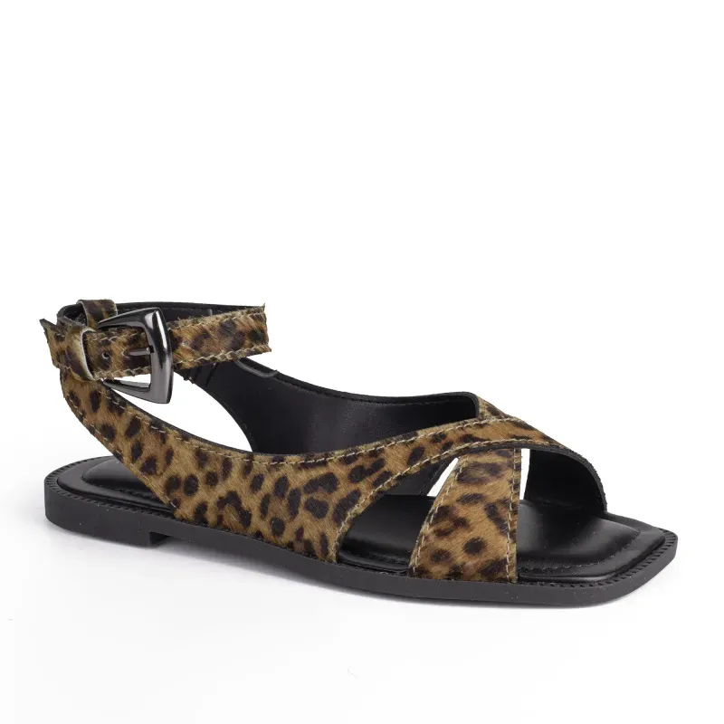 Sandália Tanara Rasteira em Couro Animal Print 40