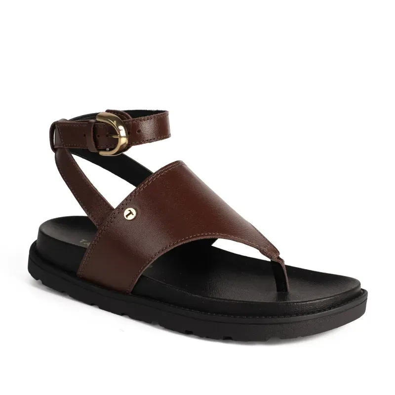 Sandália Tanara Flatform em Couro Marrom 38