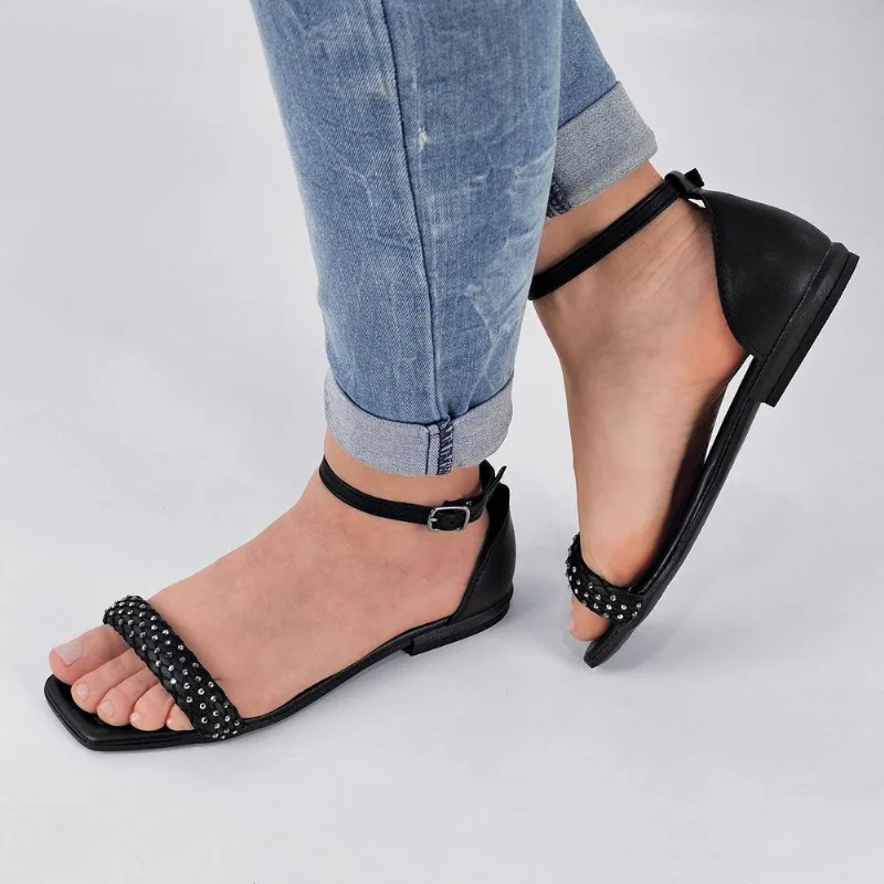 Sandália Mississipi Feminina Rasteira Strass MF833 35 / Preto