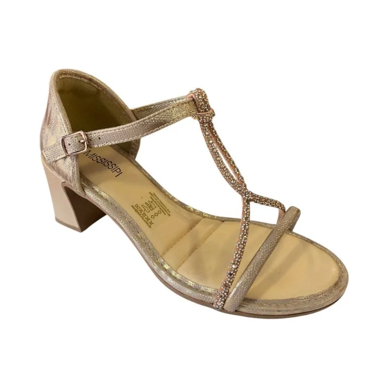 Sandália Fem Mississipi Santini Bege/Ouro Rose MF753-0002 34 / Bege
