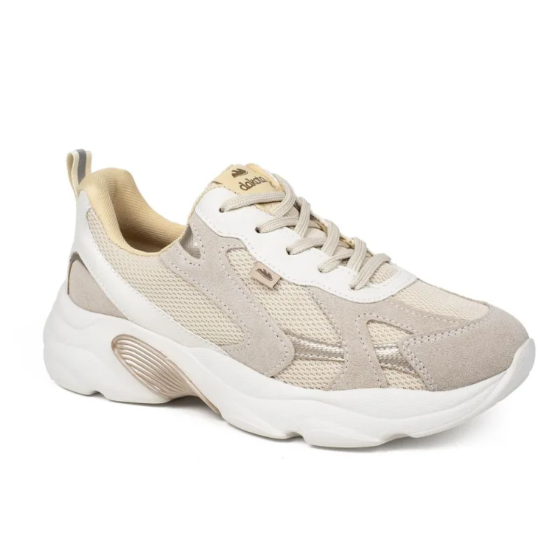Dad Sneaker Dakota em Couro Bege e Cinza 35