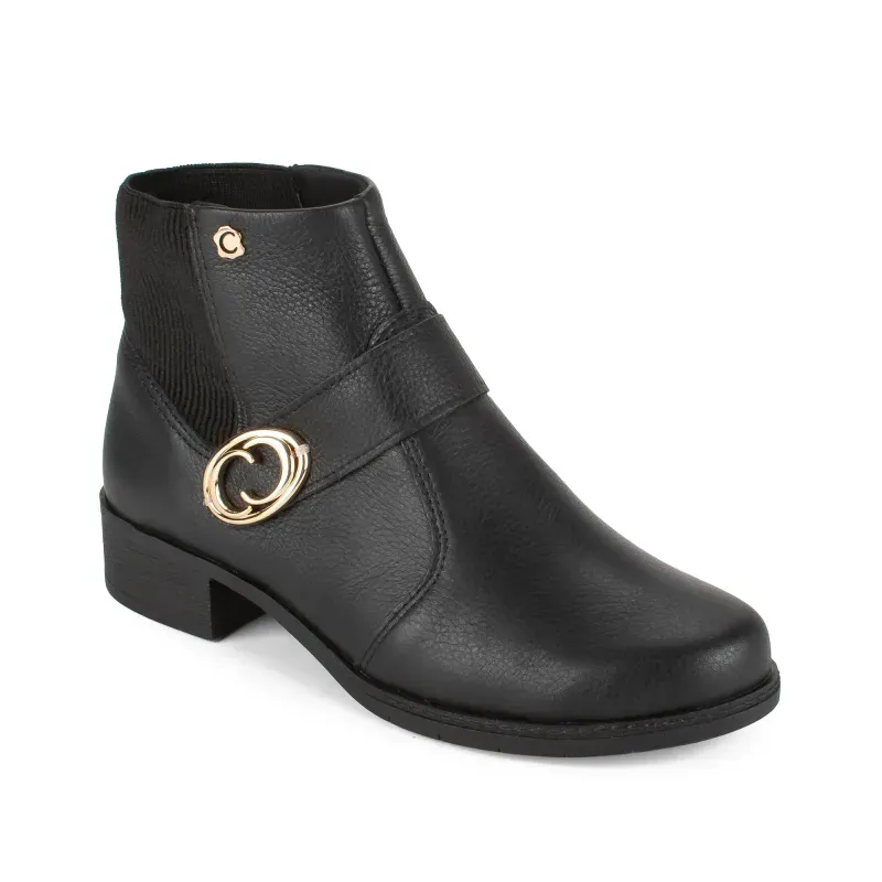 Bota Campesi Cano Curto Feminina Couro Preta Fivela 34
