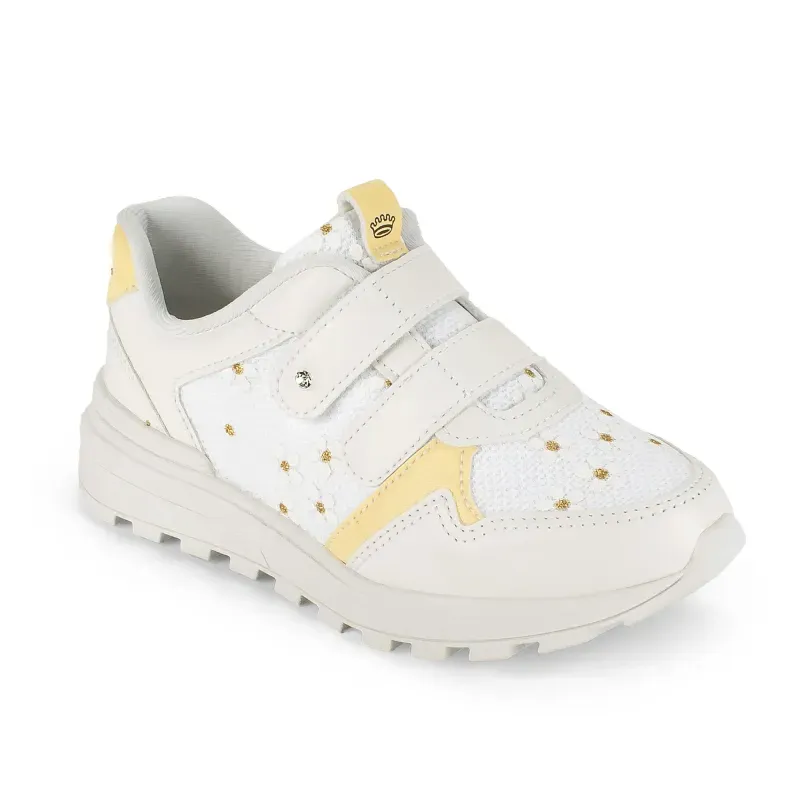 Tênis Pink Cats Feminino Branco Amarelo Fechamento Prático 29