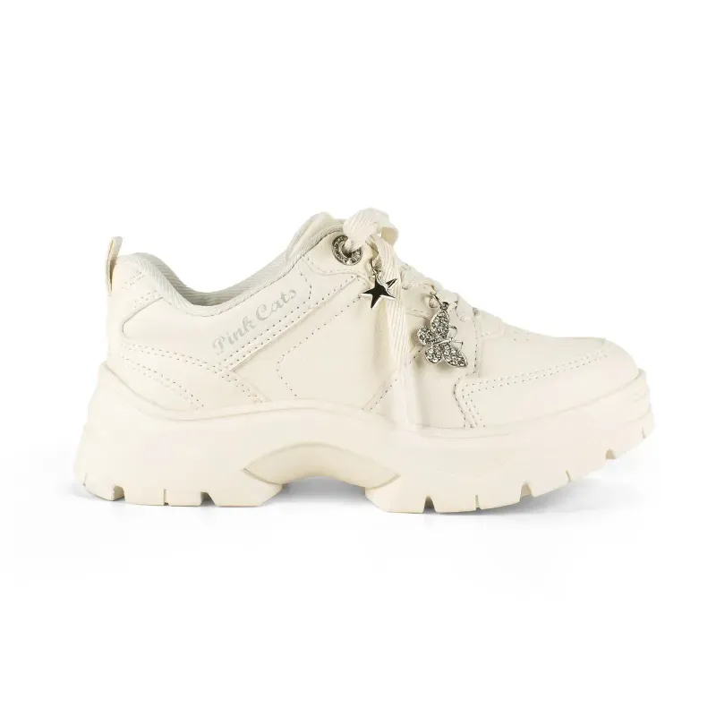 Tênis Pink Cats Sneaker Infantil Feminino Bege Claro 35