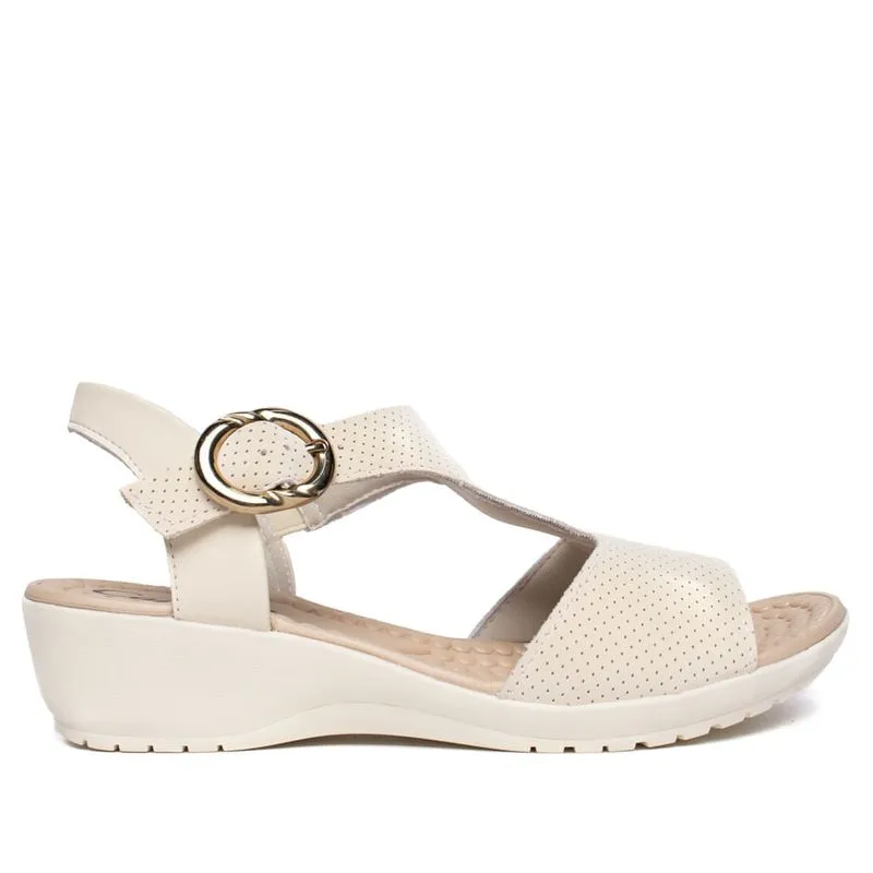 Sandália Feminina Campesí Anabela Fivela Dourada Off White - 37