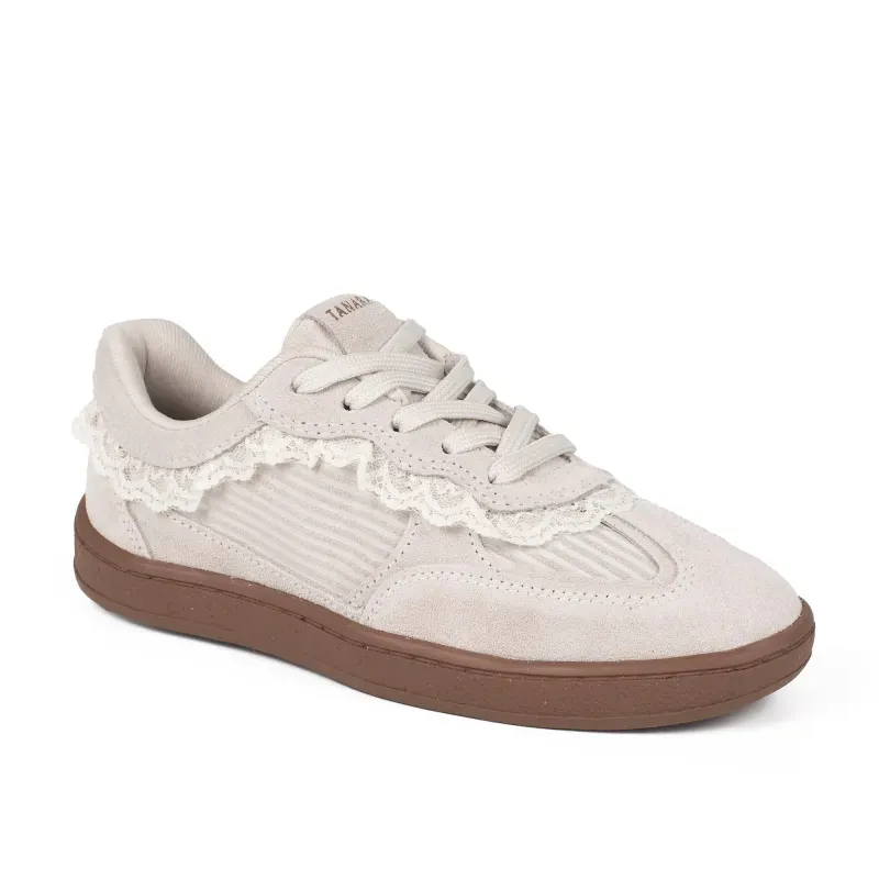 Tênis Tanara Casual Feminino Bege Claro Detalhe Renda 38