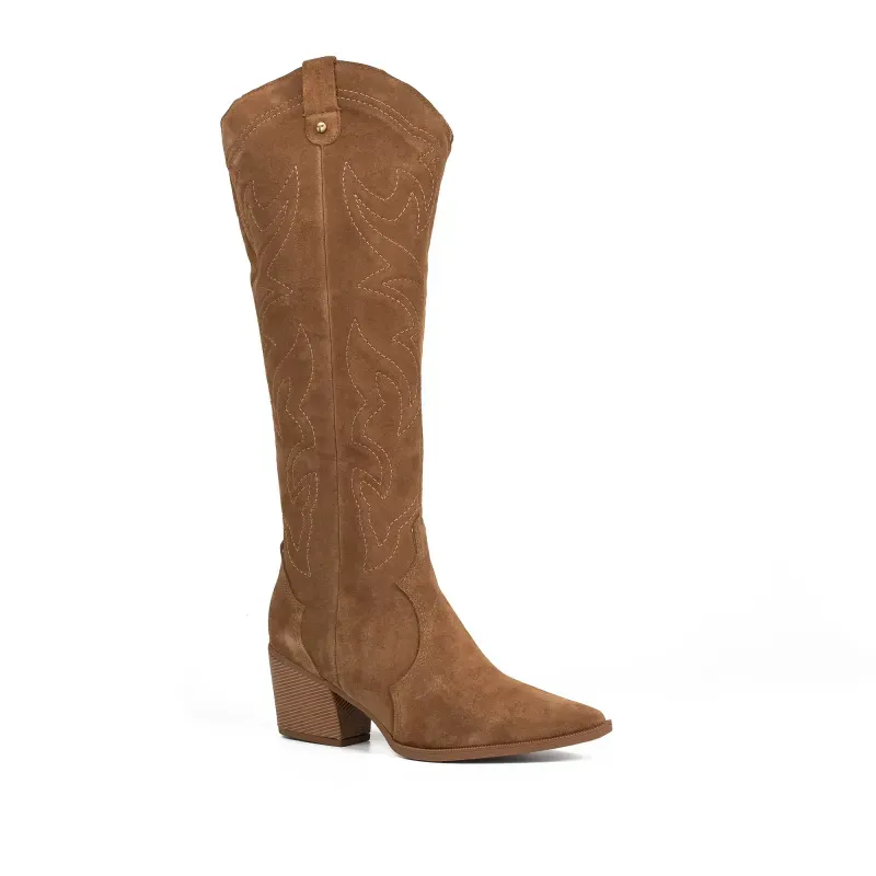 Bota Tanara Country Bico Fino Salto Bloco Feminina Marrom Claro 38