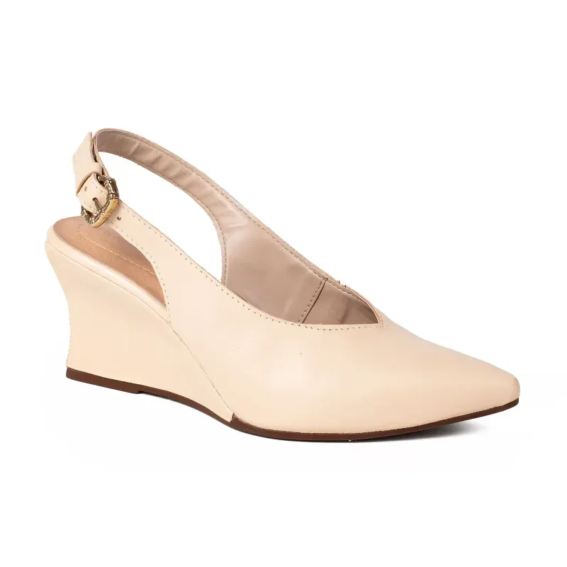 Sapato Slingback Salto Anabela Tanara Feminino Bege 39