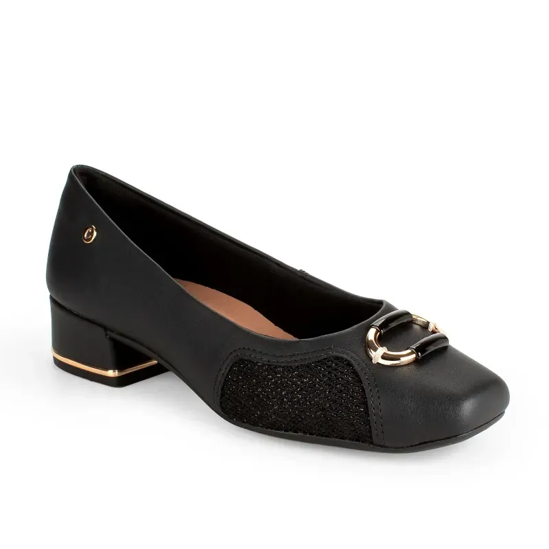Sapato Scarpin Campesi Feminino Preto Bico Quadrado Confortável 36