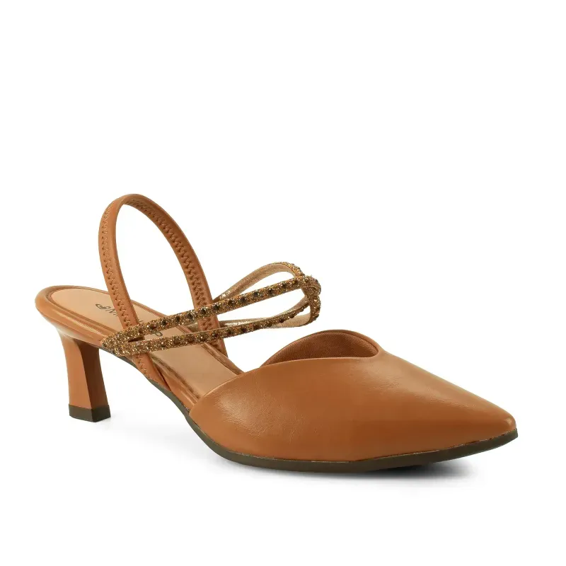Scarpin Mississipi Slingback Feminino Caramelo Bico Fino 40