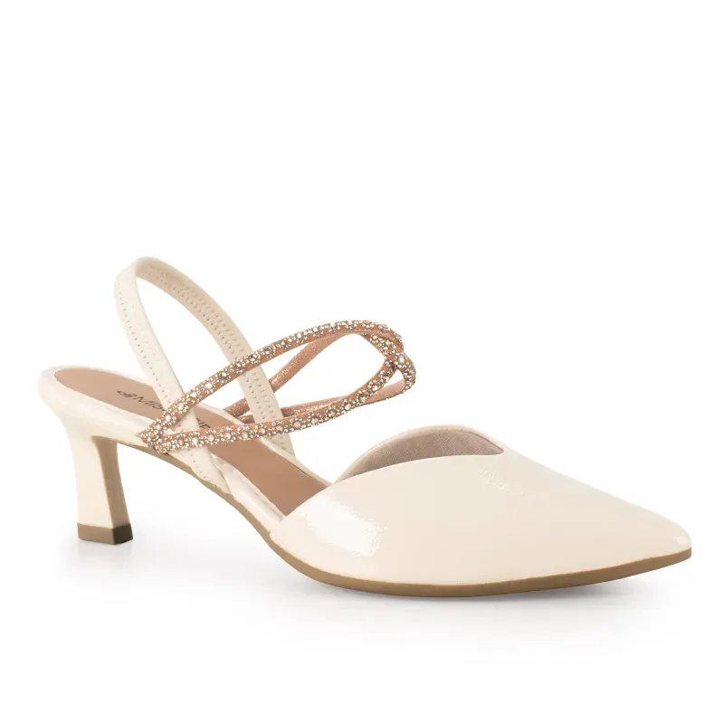 Scarpin Mississipi Feminino Bege com Tira de Cristais 38