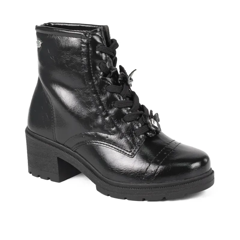 Bota Pink Cats Cano Baixo Feminina Preta Glitter 36