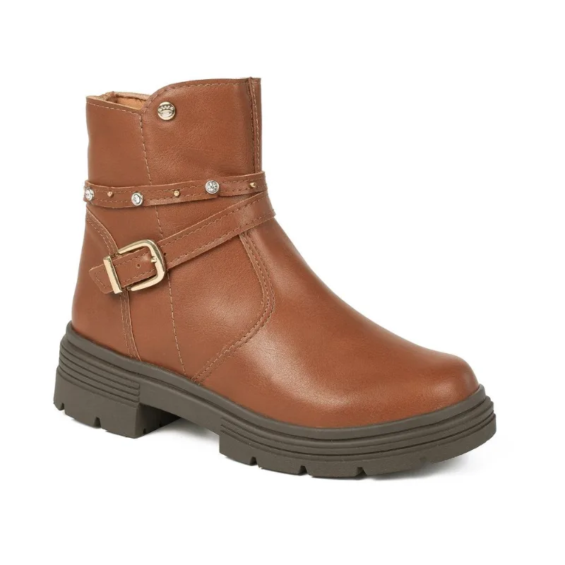 Bota Pink Cats Cano Curto Feminina Infantil Castanho 34