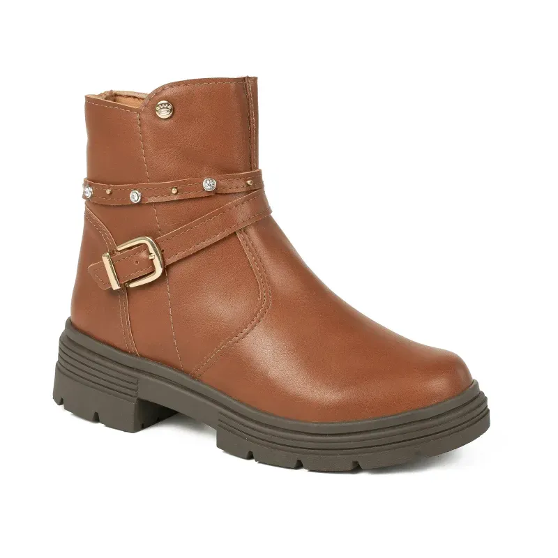 Bota Pink Cats Cano Curto Feminina Infantil Castanho 36