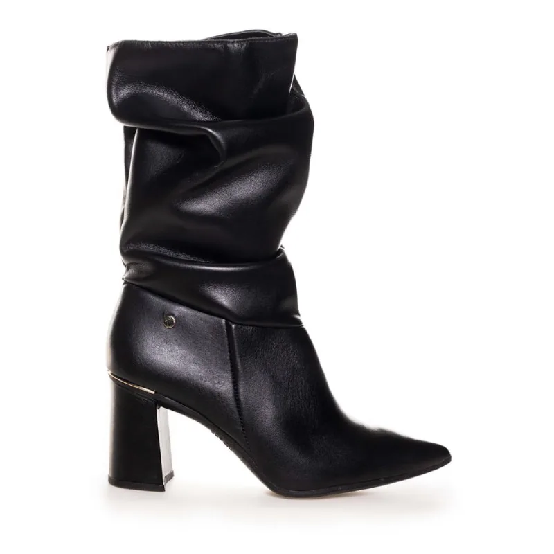 Bota Cano Médio Tanara Feminina Preta Slouchy Salto Bloco 39