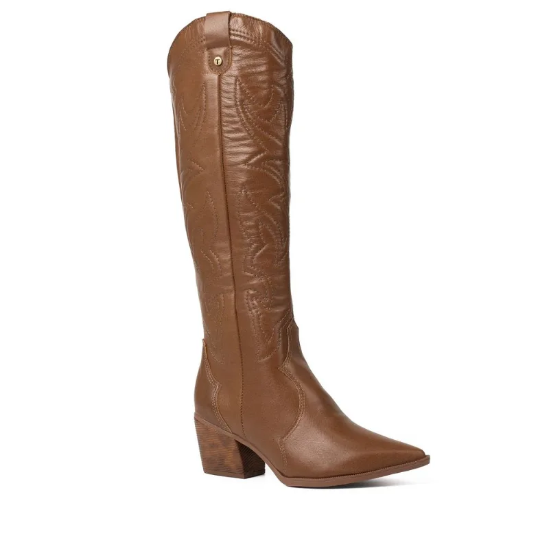 Bota Tanara Country Feminina em Couro Castanho 37
