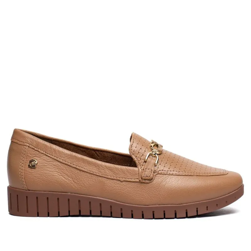 Mocassim Feminino Campesí Couro Flatform Caramelo/Dourado - 34