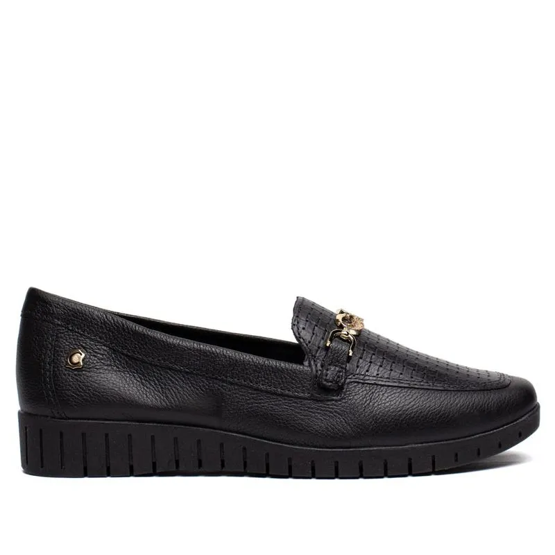 Mocassim Feminino Campesí Couro Flatform Preto/Dourado - 38