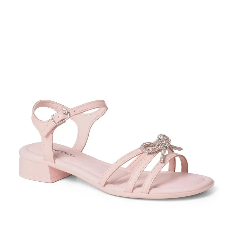 Sandália Pink Cats Salto Baixo Infantil Rosa com Laço 30