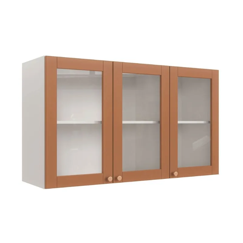 Aéreo Planejado 3 Portas 120cm com Portas de Vidro Arizona CabeCasa MadeiraOriginals Branco/Terracota