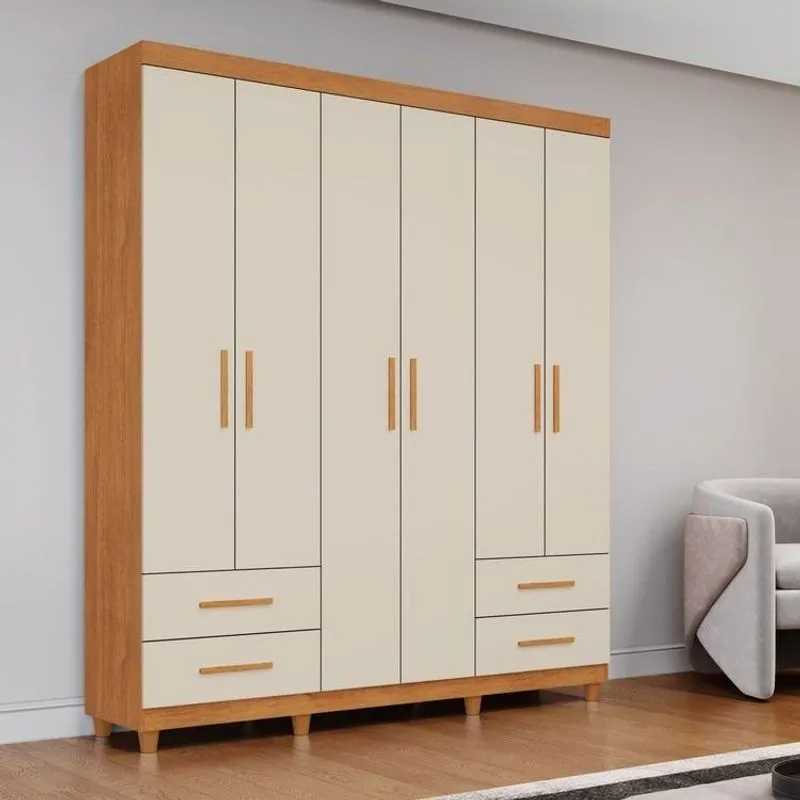 Guarda Roupa Casal 6 Portas 4 Gavetas Califórnia Cinamomo/off White