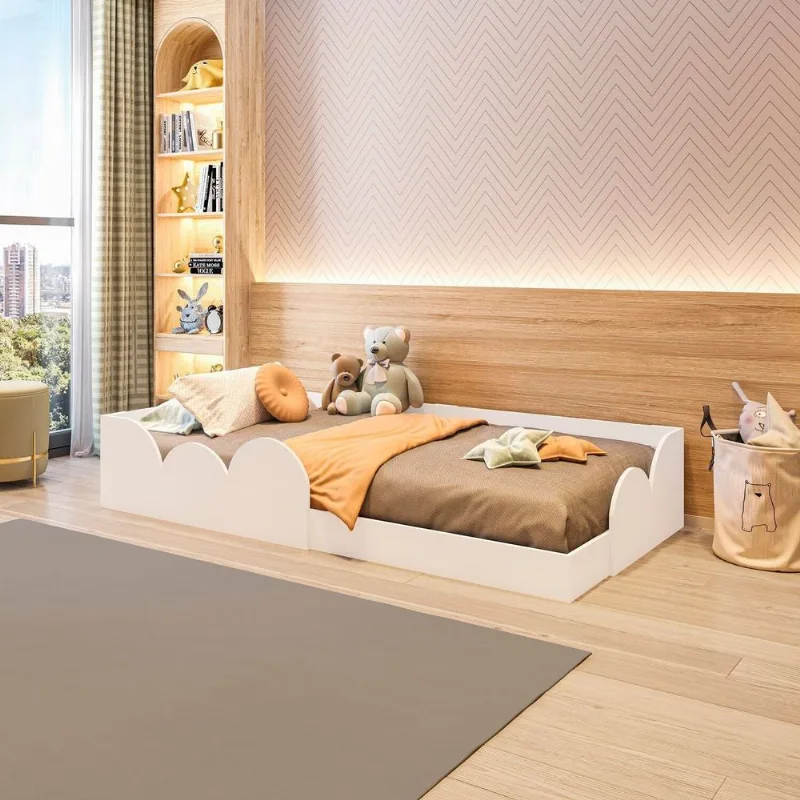 Cama Infantil Montessoriana Solteiro Cloud Branco Branco
