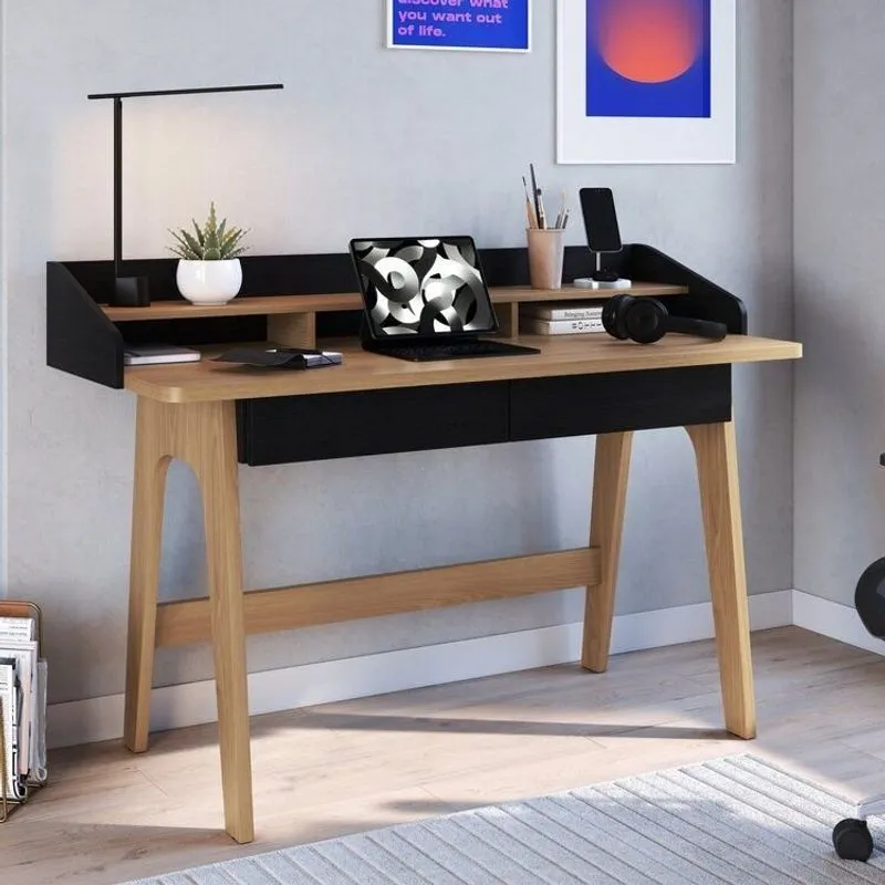 Escrivaninha 2 Gavetas 139cm Home Office Nero Flexus Hanover