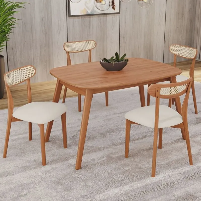 Conjunto Sala de Jantar Mesa 110x80cm Tampo em Mdf Laminado 4 Cadeiras Ceci