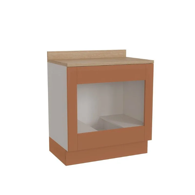 Balcão para Forno de Embutir Planejado 80cm com Tampo Arizona CabeCasa MadeiraOriginals Laranja/Branco/Terracota Branco e Terracota