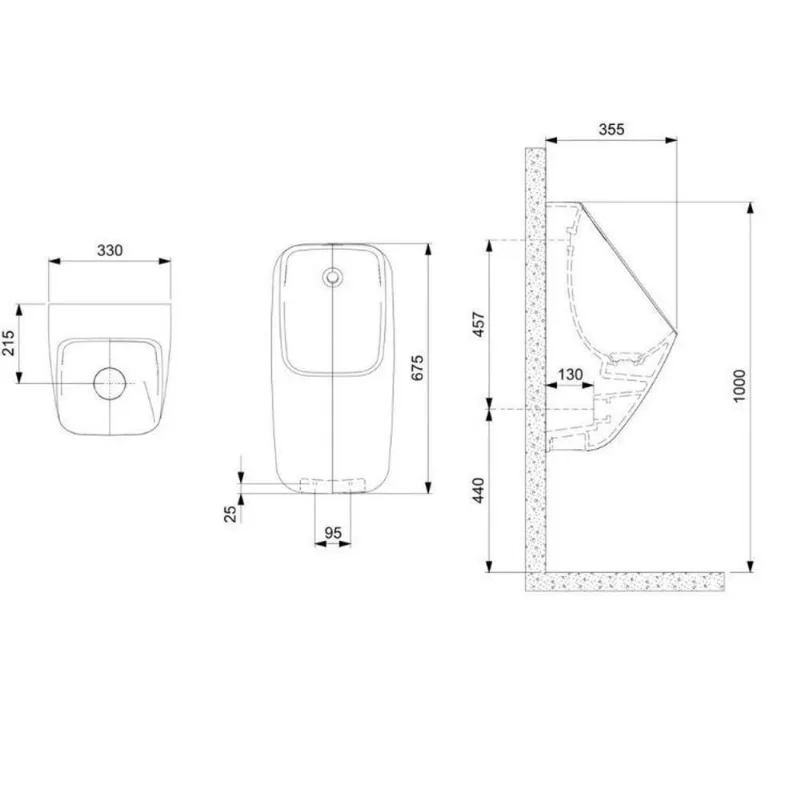 Kit Com 3 Mictório Rimless Com Entrada Superior Proton Square Roca Branco