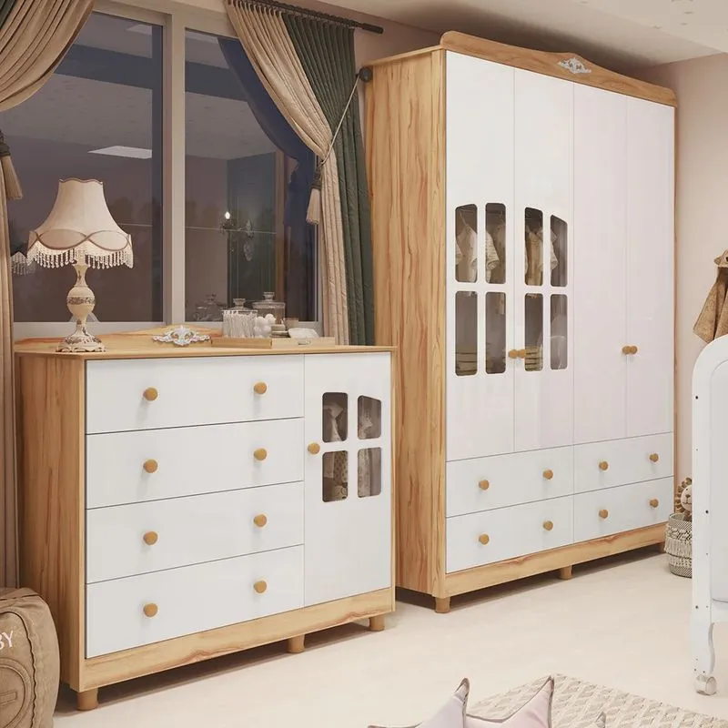 Quarto Infantil com Guarda-roupas e Cômoda com Janelas 100% Mdf Maya Clássico Espresso Móveis
