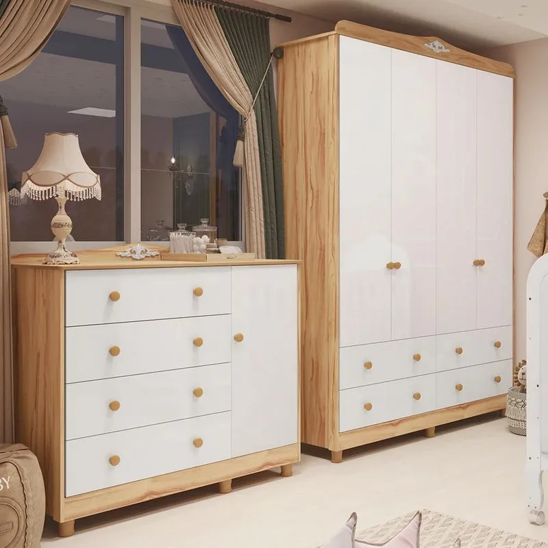 Quarto Infantil com Guarda-roupas 4 Portas e Cômoda 1 Porta 100% Mdf Maya Clássico Espresso