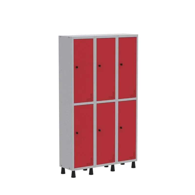 Roupeiro Aco Light 3v 06 Portas Gr303/6pri Cinza/vermelho