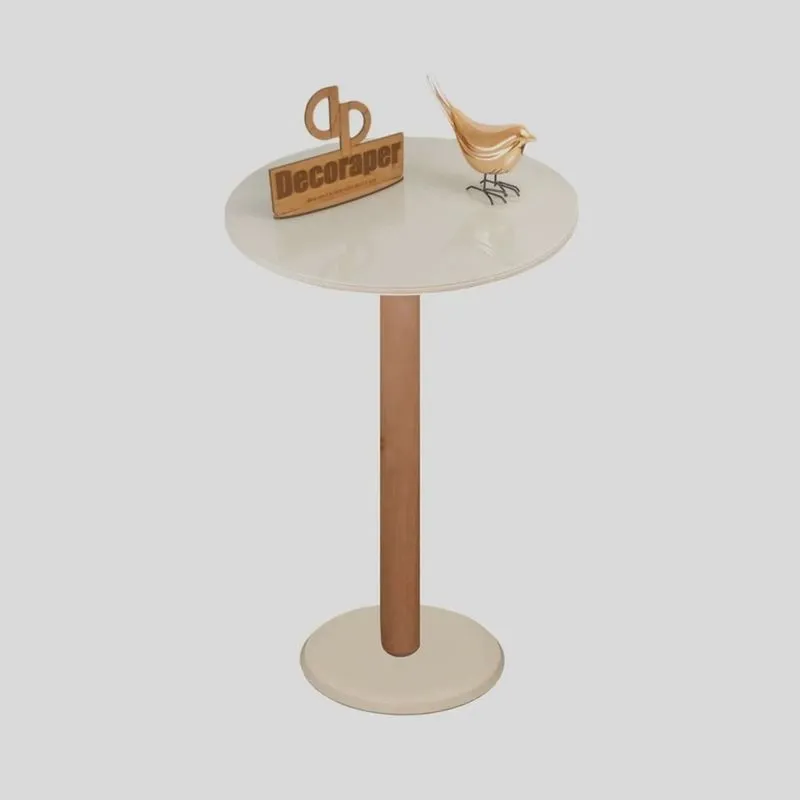 Mesa de Apoio Monopé para Sofá Redonda 35cm X70cm Off White