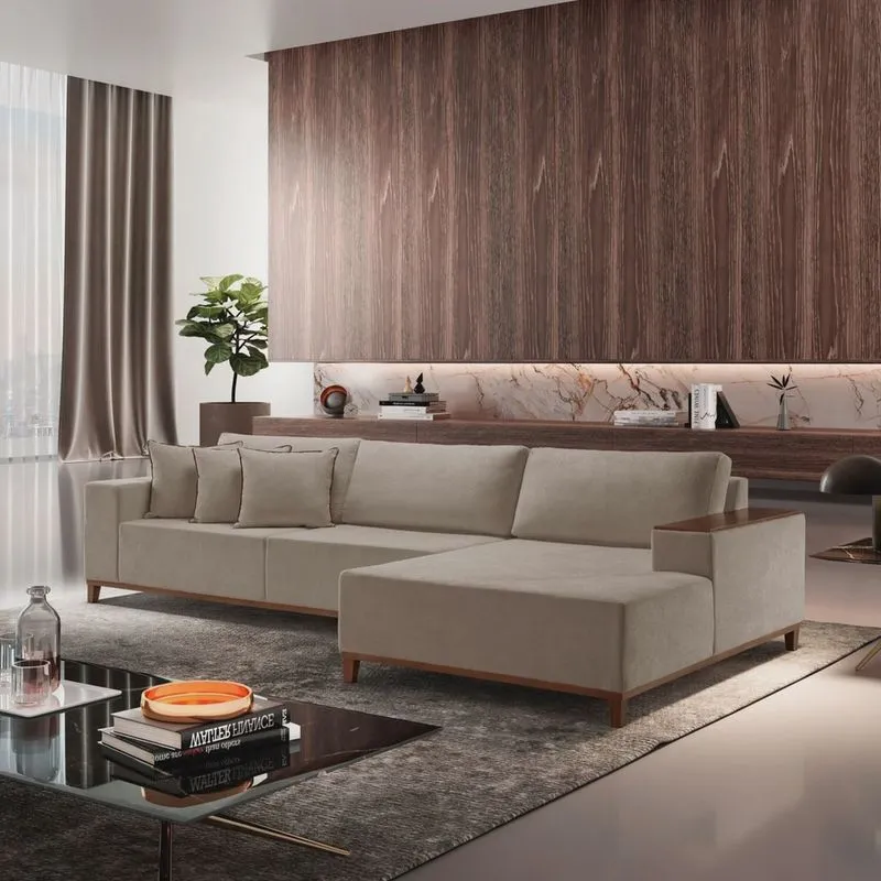 Sofá Grécia com Chaise Bouclê 2,90M