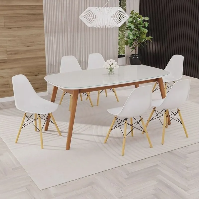 Conjunto Sala de Jantar Mesa Ceci com Vidro com 6 Cadeiras Eames Espresso Móveis