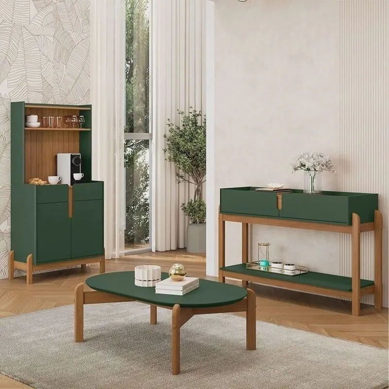 Conjunto Cantinho do Café e Aparador 2 Gavetas com Mesinha Oblonga