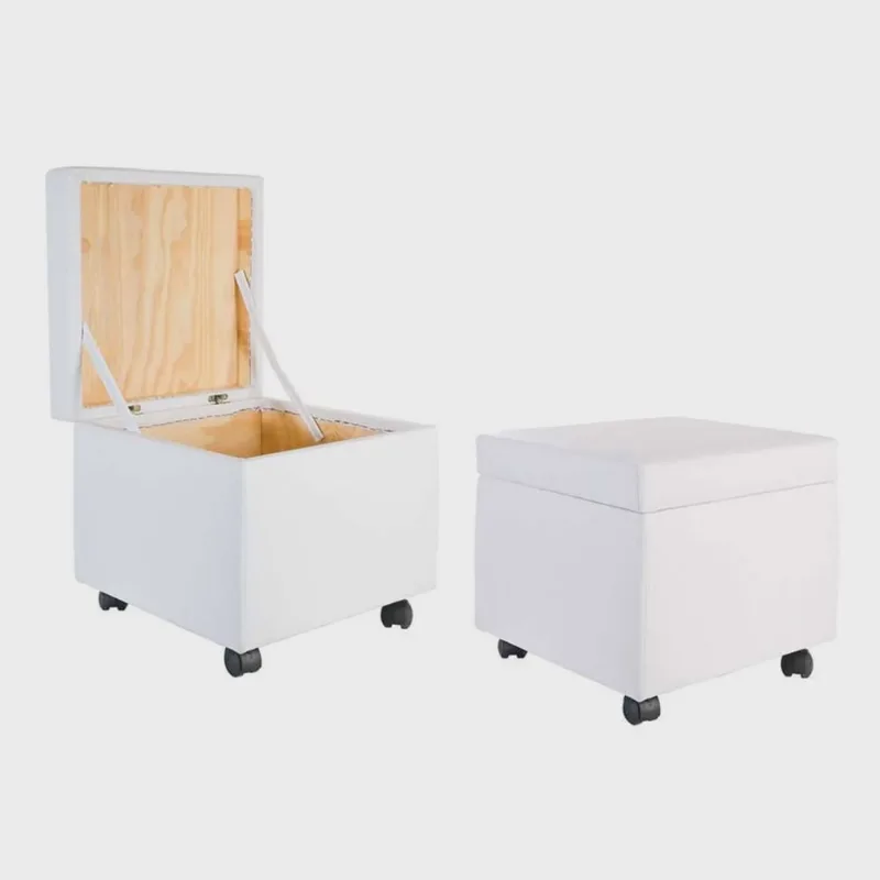 Puff Bau 40cm X 40cm X 40cm Courino com Rodizios Branco