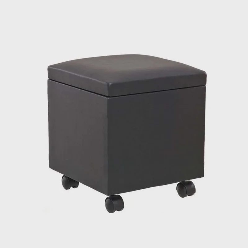 Puff Bau 40cm X 40cm X 40cm Courino com Rodizios Preto